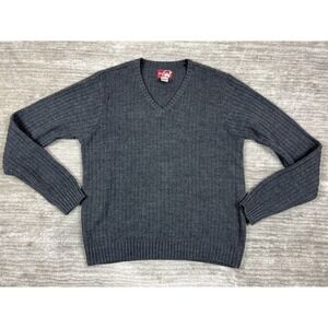 Red Camel Sweater Mens Medium Gray V-Neck Ribbed Knit Acrylic Pullover Classic